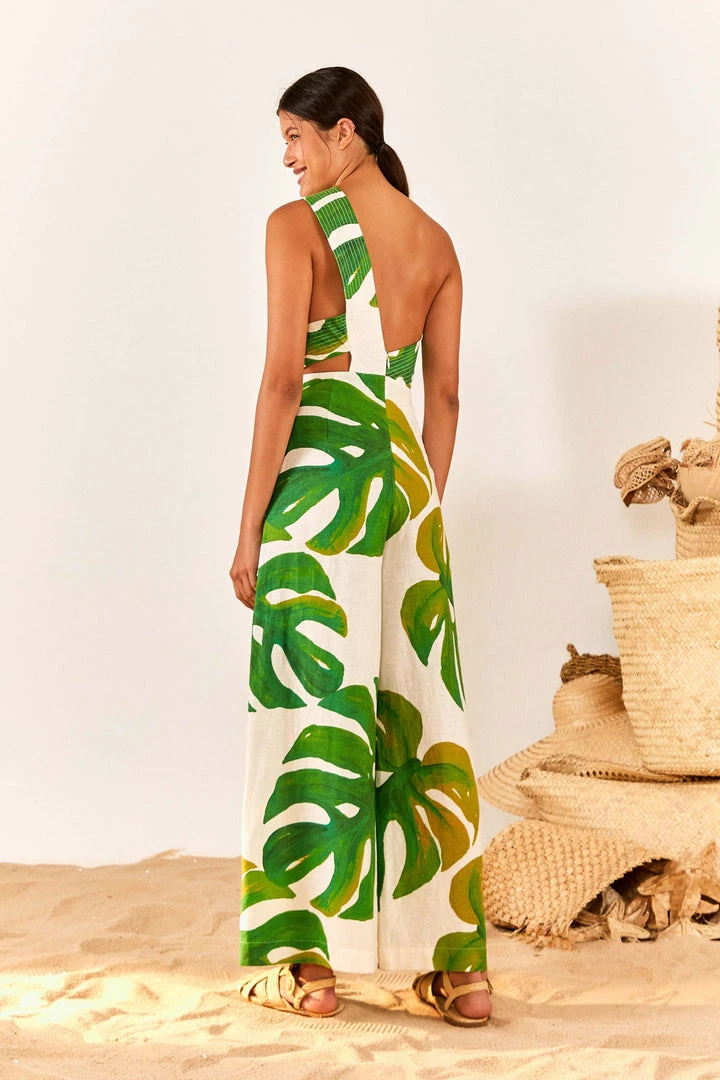 FARM RIO White Monstera One Shoulder Jumpsuit 2 FARM RIO White Monstera One Shoulder Jumpsuit
