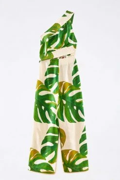 FARM RIO White Monstera One Shoulder Jumpsuit 9 FARM RIO White Monstera One Shoulder Jumpsuit