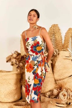 FARM RIO New In White Pineapple Flowers Midi Dress 9 FARM RIO New In White Pineapple Flowers Midi Dress