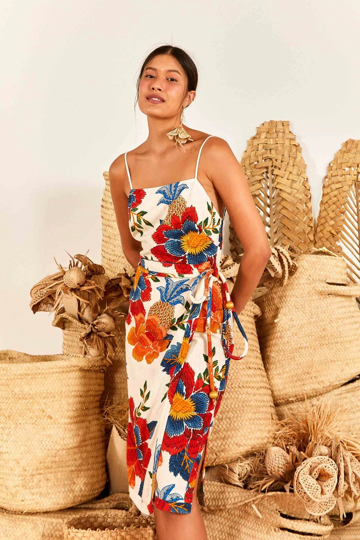 FARM RIO New In White Pineapple Flowers Midi Dress 3 FARM RIO New In White Pineapple Flowers Midi Dress