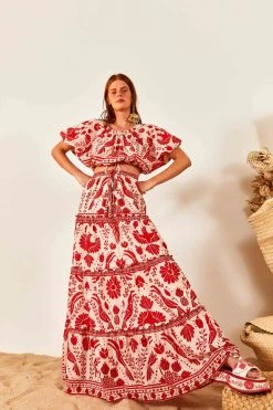 FARM RIO Jungle Flow Tiered Maxi Skirt New In