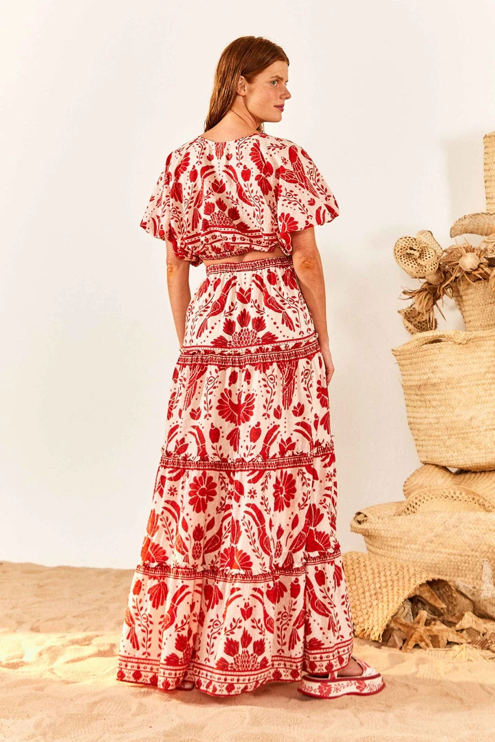 FARM RIO Jungle Flow Tiered Maxi Skirt New In 2 FARM RIO Jungle Flow Tiered Maxi Skirt New In