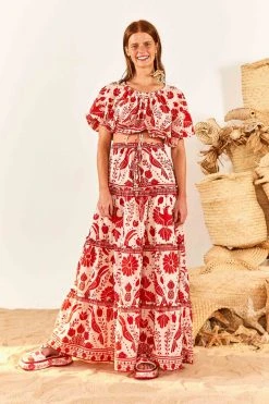 FARM RIO Jungle Flow Tiered Maxi Skirt New In 9 FARM RIO Jungle Flow Tiered Maxi Skirt New In