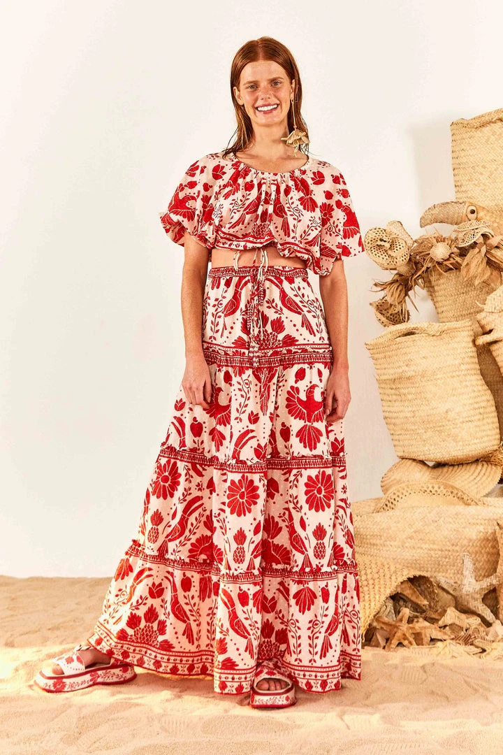 FARM RIO Jungle Flow Tiered Maxi Skirt New In 4 FARM RIO Jungle Flow Tiered Maxi Skirt New In