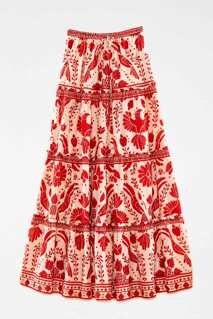 FARM RIO Jungle Flow Tiered Maxi Skirt New In 6 FARM RIO Jungle Flow Tiered Maxi Skirt New In