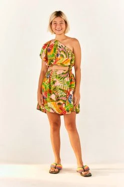 FARM RIO Macaw Leaves One-Shoulder Mini Dress 9 FARM RIO Macaw Leaves One-Shoulder Mini Dress