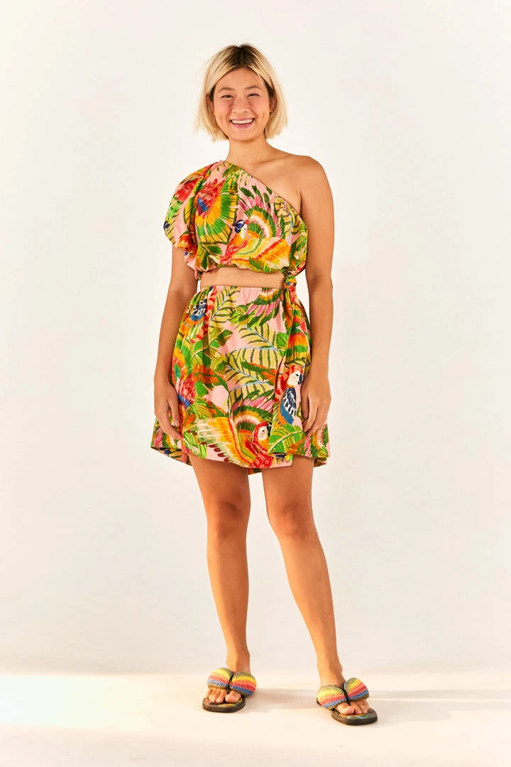 FARM RIO Macaw Leaves One-Shoulder Mini Dress 4 FARM RIO Macaw Leaves One-Shoulder Mini Dress