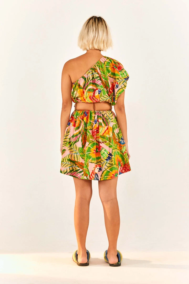 FARM RIO Macaw Leaves One-Shoulder Mini Dress 2 FARM RIO Macaw Leaves One-Shoulder Mini Dress
