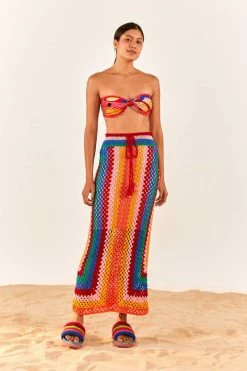 FARM RIO New In Striped Scarf Crochet Midi Skirt