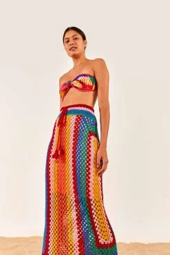 FARM RIO New In Striped Scarf Crochet Midi Skirt