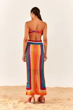 FARM RIO New In Striped Scarf Crochet Midi Skirt