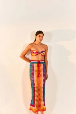 FARM RIO New In Striped Scarf Crochet Midi Skirt