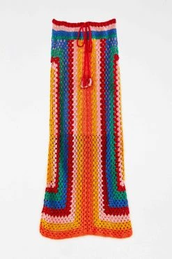 FARM RIO New In Striped Scarf Crochet Midi Skirt