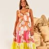 FARM RIO Mixed Neon Garden Tiered Midi Dress