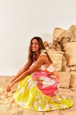 FARM RIO Mixed Neon Garden Tiered Midi Dress 9 FARM RIO Mixed Neon Garden Tiered Midi Dress