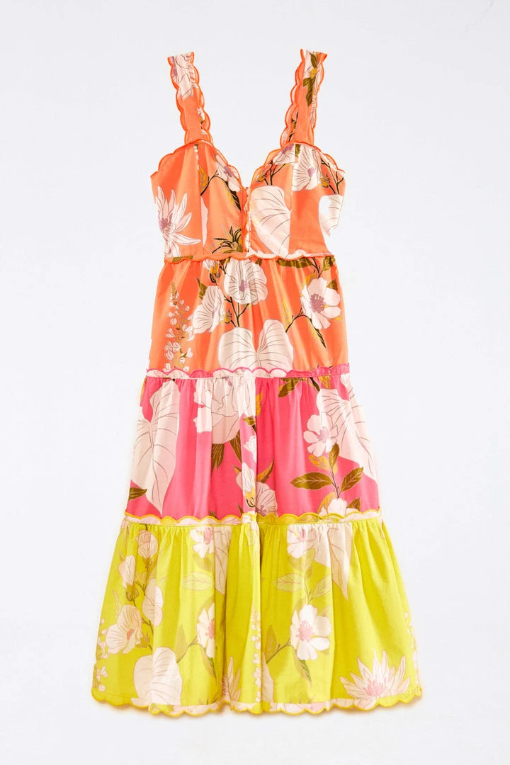 FARM RIO Mixed Neon Garden Tiered Midi Dress 7 FARM RIO Mixed Neon Garden Tiered Midi Dress