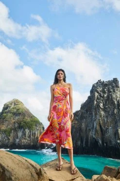 FARM RIO Fruit Brush Cut Out Midi Dress