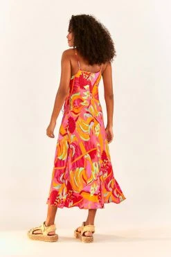 FARM RIO Fruit Brush Cut Out Midi Dress