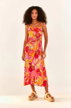 FARM RIO Fruit Brush Cut Out Midi Dress