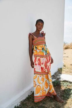 FARM RIO Fruits Scarves Tiered Maxi Dress New In