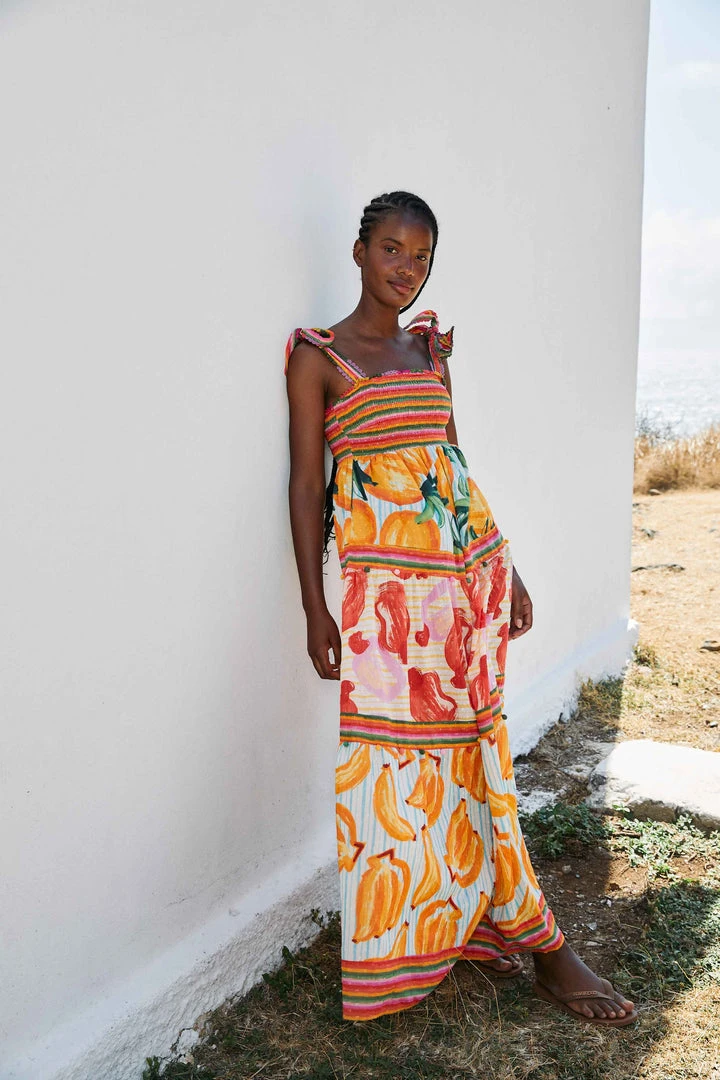 FARM RIO Fruits Scarves Tiered Maxi Dress New In 1 FARM RIO Fruits Scarves Tiered Maxi Dress New In