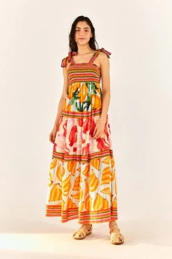FARM RIO Fruits Scarves Tiered Maxi Dress New In 10 FARM RIO Fruits Scarves Tiered Maxi Dress New In