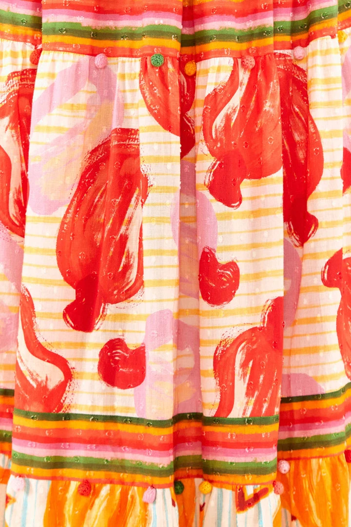 FARM RIO Fruits Scarves Tiered Maxi Dress New In 6 FARM RIO Fruits Scarves Tiered Maxi Dress New In