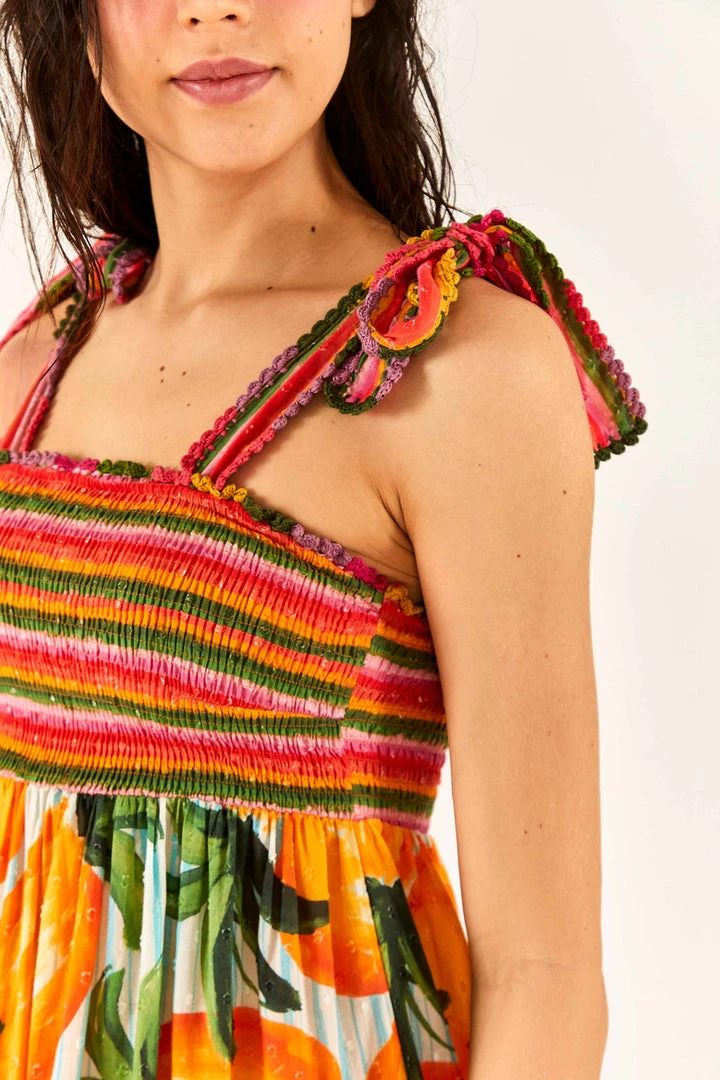 FARM RIO Fruits Scarves Tiered Maxi Dress New In 5 FARM RIO Fruits Scarves Tiered Maxi Dress New In
