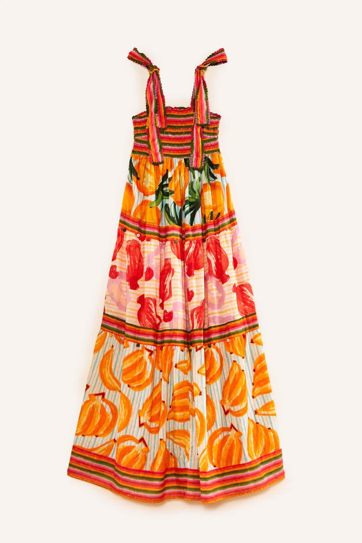 FARM RIO Fruits Scarves Tiered Maxi Dress New In 7 FARM RIO Fruits Scarves Tiered Maxi Dress New In