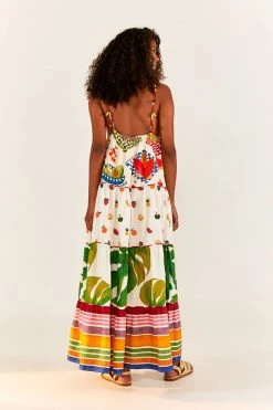 FARM RIO Mixed Picnic V Neck Maxi Dress New In