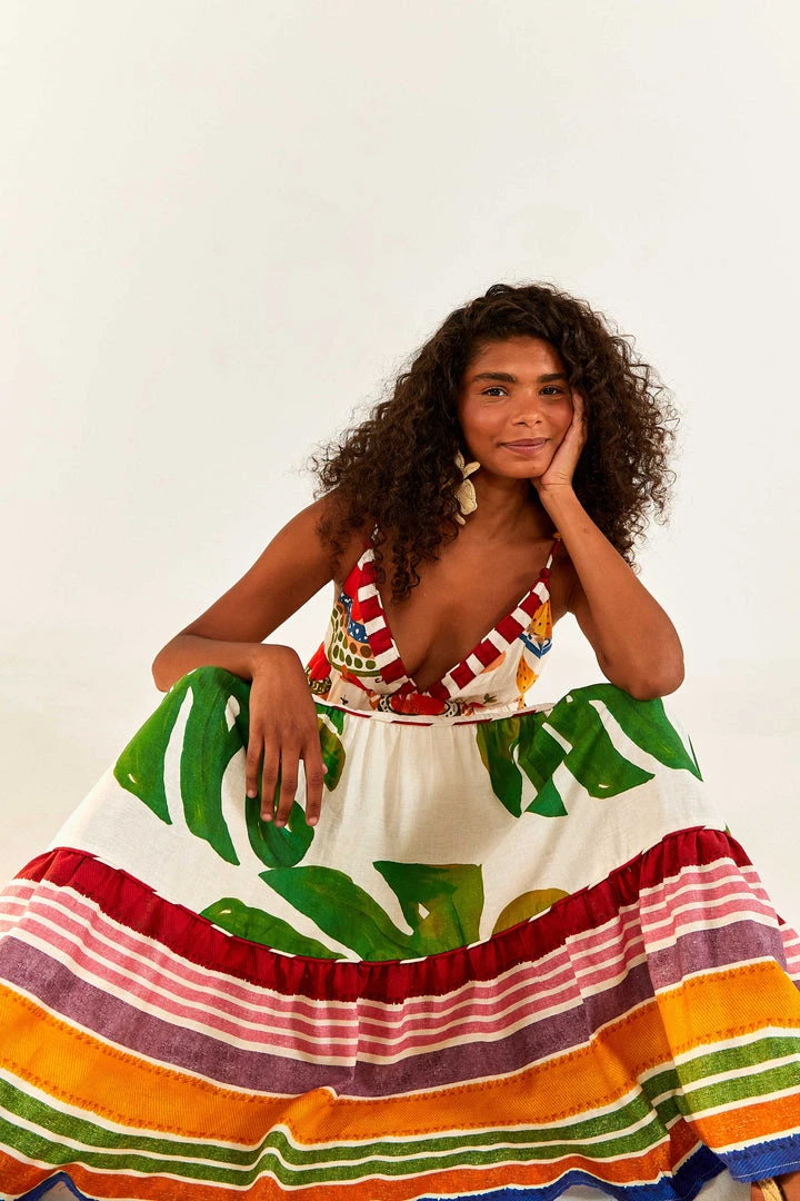 FARM RIO Mixed Picnic V Neck Maxi Dress New In 3 FARM RIO Mixed Picnic V Neck Maxi Dress New In