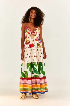 FARM RIO Mixed Picnic V Neck Maxi Dress New In 8 FARM RIO Mixed Picnic V Neck Maxi Dress New In