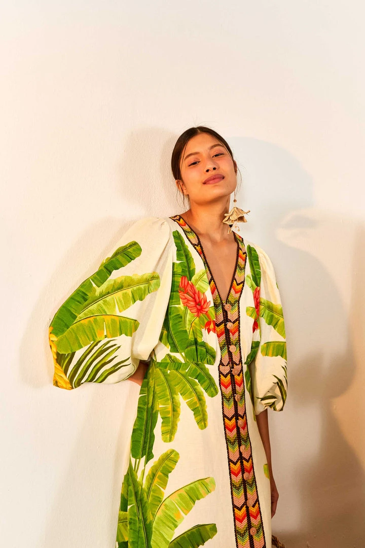 FARM RIO Fresh Forest Scarf V Neck Midi Dress New In 4 FARM RIO Fresh Forest Scarf V Neck Midi Dress New In