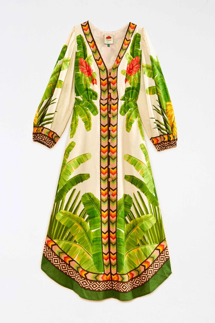 FARM RIO Fresh Forest Scarf V Neck Midi Dress New In 5 FARM RIO Fresh Forest Scarf V Neck Midi Dress New In