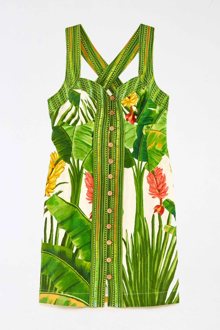 FARM RIO Fresh Forest Scarf Button Down Mini Dress 6 FARM RIO Fresh Forest Scarf Button Down Mini Dress