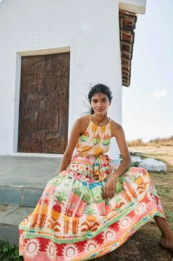 FARM RIO New In Rainbow Sunset Halter Neck Maxi Dress