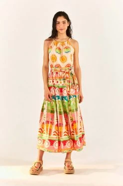 FARM RIO New In Rainbow Sunset Halter Neck Maxi Dress