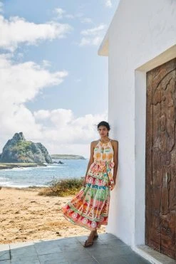 FARM RIO New In Rainbow Sunset Halter Neck Maxi Dress