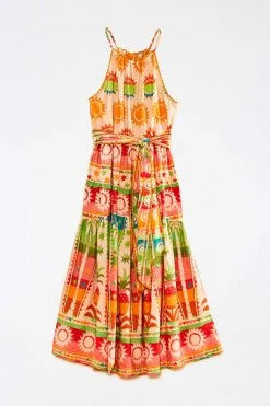 FARM RIO New In Rainbow Sunset Halter Neck Maxi Dress