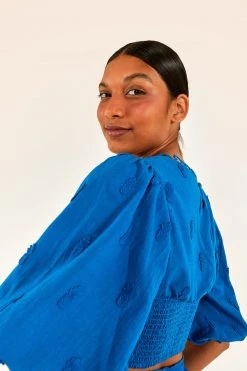 FARM RIO New In Blue 3D Pineapple Crop Top