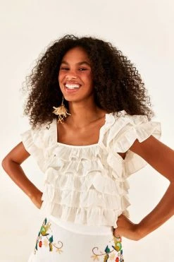 FARM RIO New In Off-White 3D Flower Layered Blouse