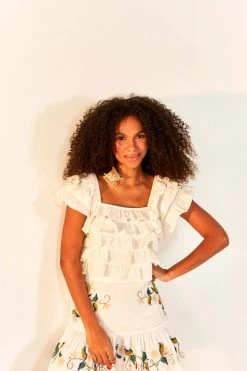 FARM RIO New In Off-White 3D Flower Layered Blouse