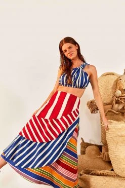 FARM RIO New In Amazing Stripes Frill Midi Skirt
