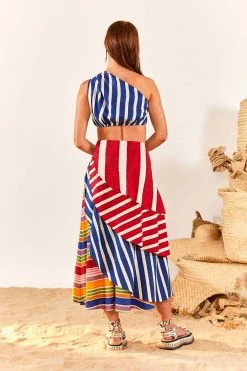 FARM RIO New In Amazing Stripes Frill Midi Skirt