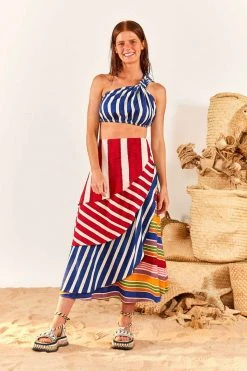 FARM RIO New In Amazing Stripes Frill Midi Skirt
