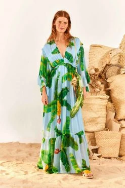 FARM RIO Blue Fresh Bananas Maxi Dress