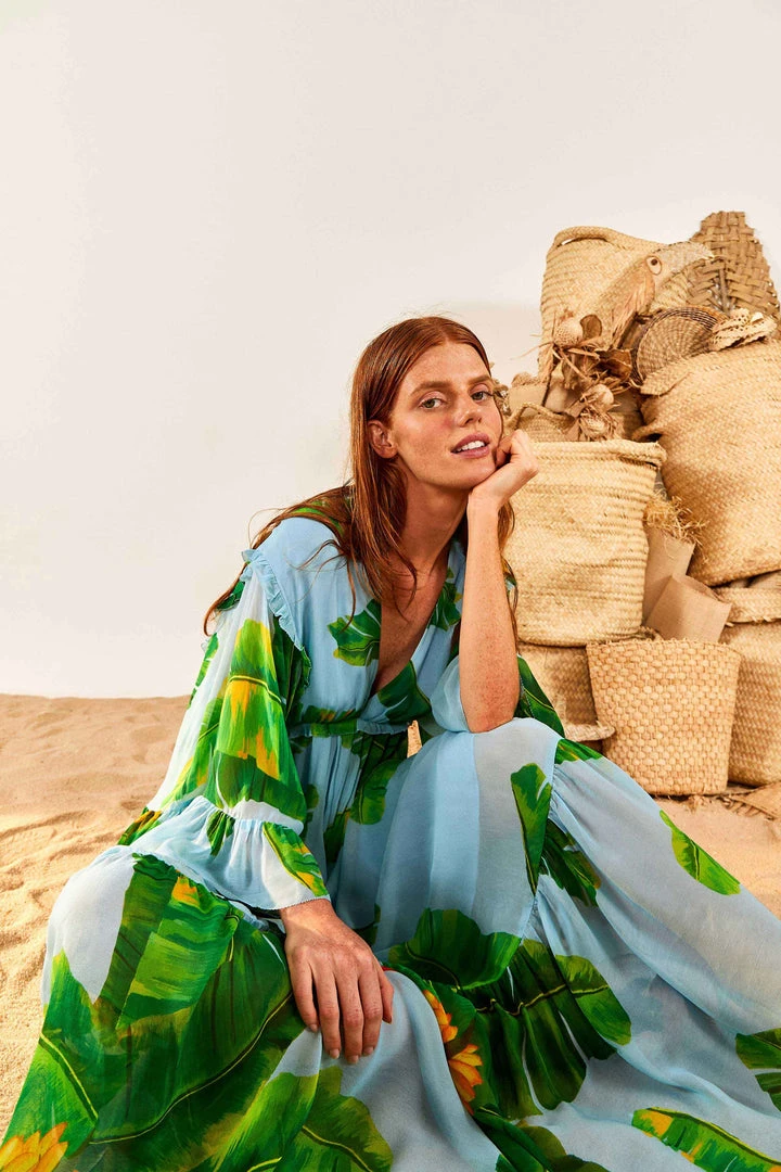 FARM RIO Blue Fresh Bananas Maxi Dress FARM RIO Blue Fresh Bananas Maxi Dress