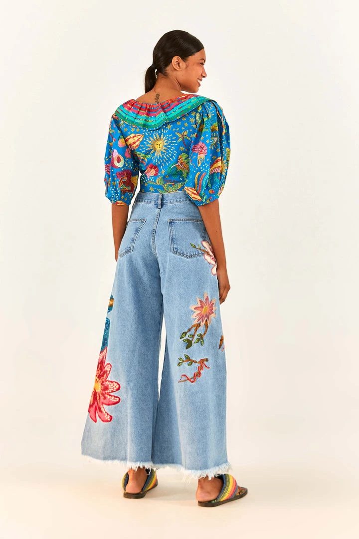 FARM RIO Blue Ocean Stories Wrap Blouse New In 2 FARM RIO Blue Ocean Stories Wrap Blouse New In