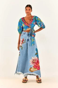 FARM RIO Blue Ocean Stories Wrap Blouse New In 9 FARM RIO Blue Ocean Stories Wrap Blouse New In