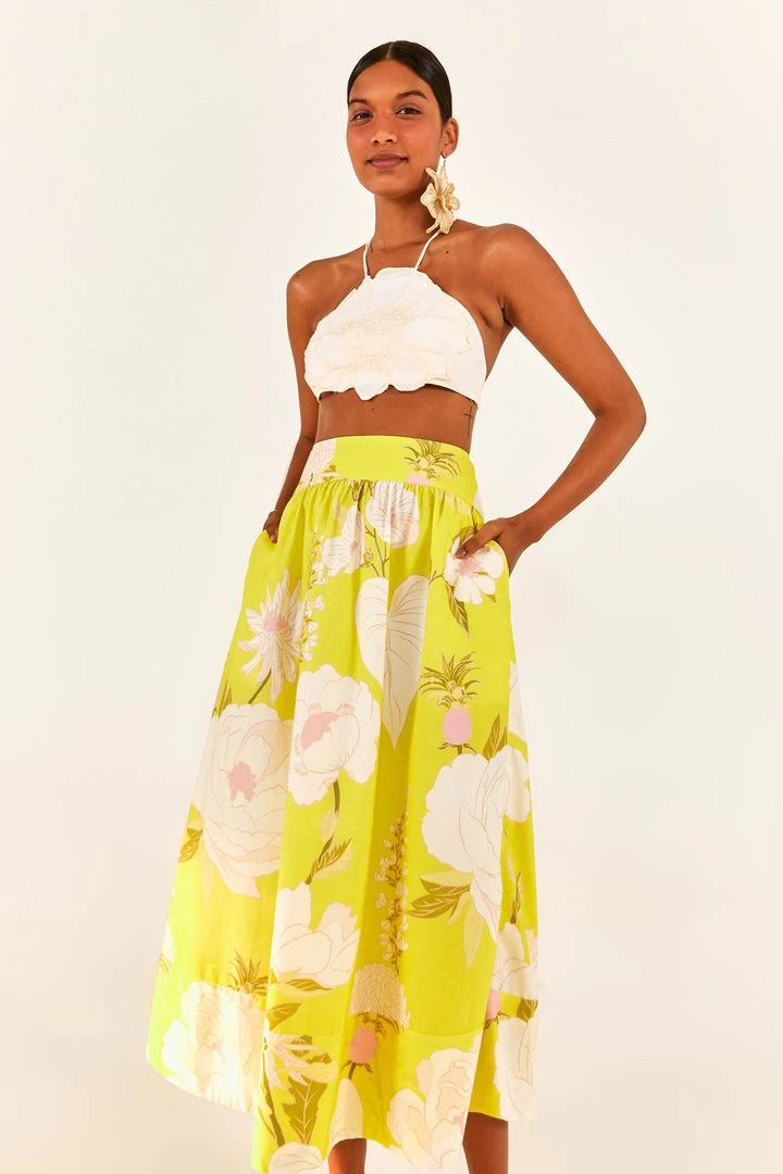 FARM RIO New In Yellow Neon Garden Maxi Skirt 1 FARM RIO New In Yellow Neon Garden Maxi Skirt